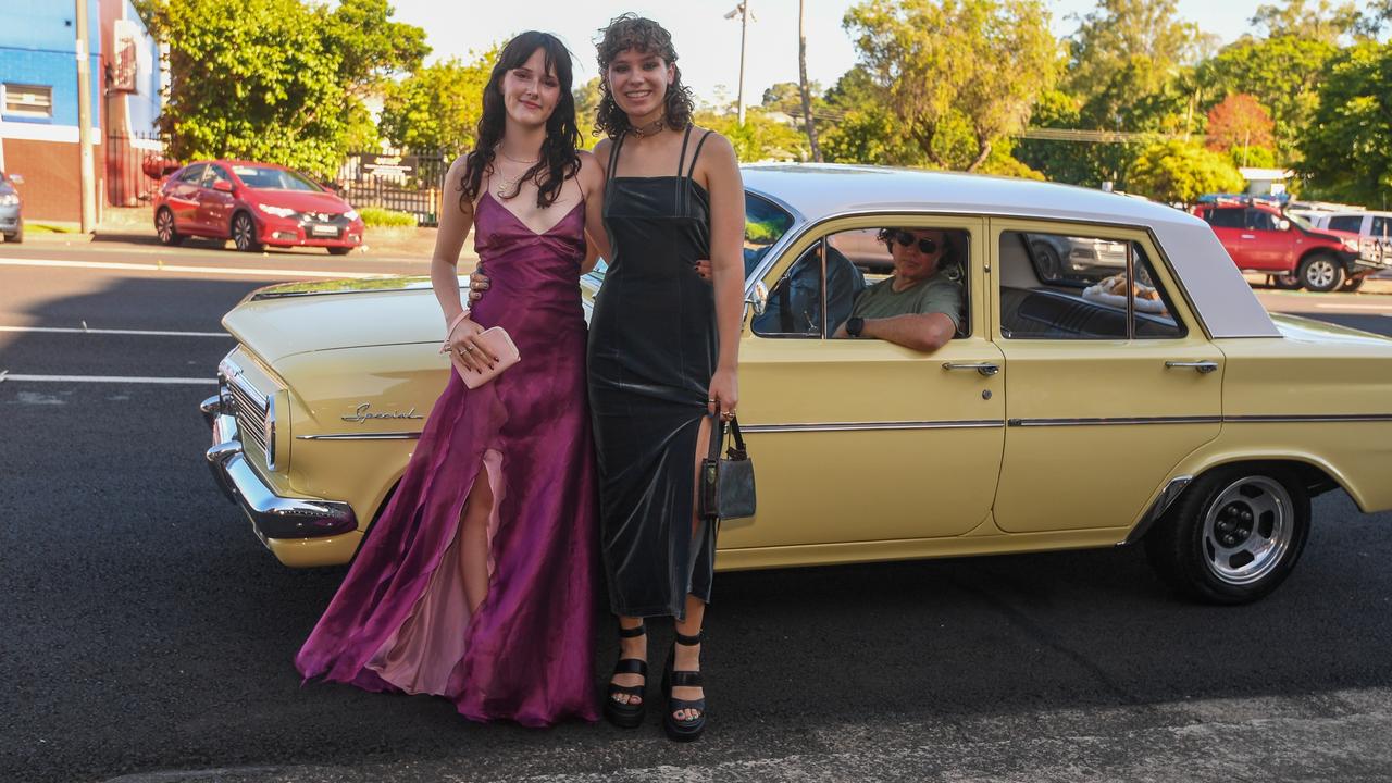 Taluka McFarlane and Lilly Shepherd arrive at the Richmond River High formal at the Lismore Workers Club on Tuesday. Picture: Cath Piltz