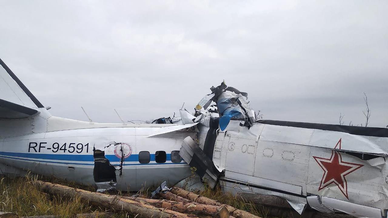 The wreckage of the L-410 plane crash. Picture: Russian Emergency Ministry/AFP