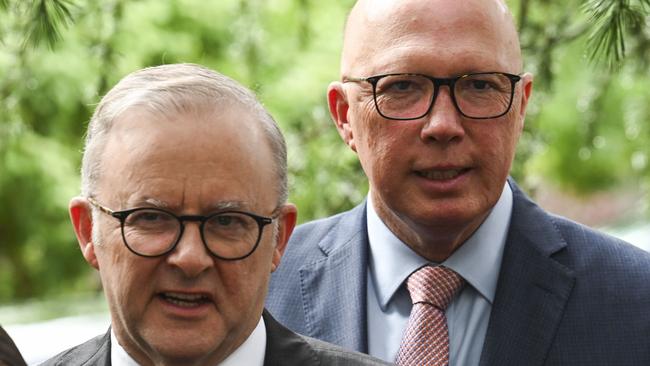 CANBERRA, AUSTRALIA, NewsWire Photos. FEBRUARY 6, 2024: Leader of the Opposition Peter Dutton and  Prime Minister Anthony Albanese attend a Ecumenical service to commemorate the commencement of Parliament for 2024 at St Andrews Presbyterian church in Canberra. Picture: NCA NewsWire / Martin Ollman