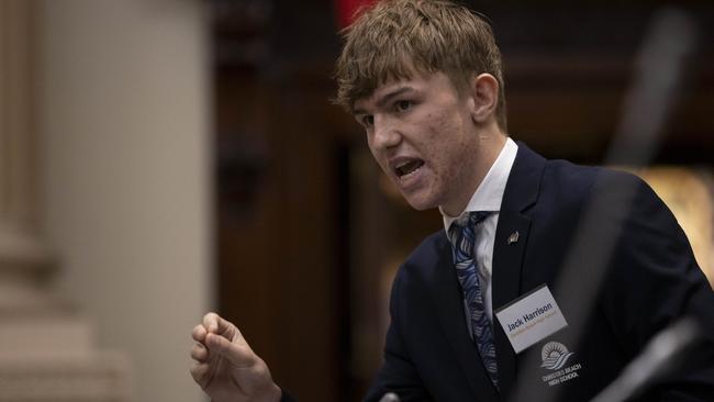 Teen Parliament participant Jack Harrison of Christies Beach High School at Parliament House. Picture: Brett Hartwig