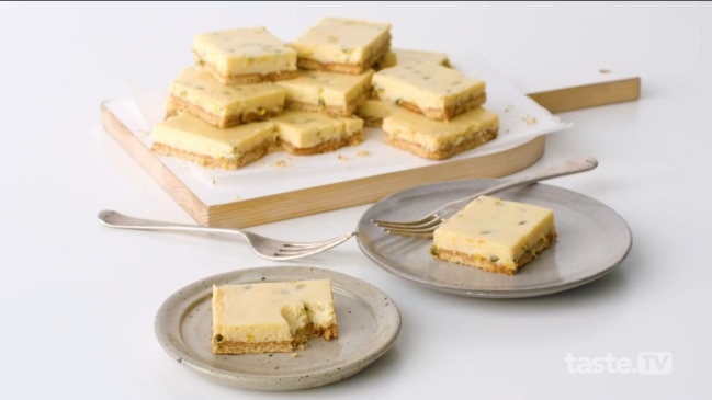 Passionfruit and lemon condensed milk slice