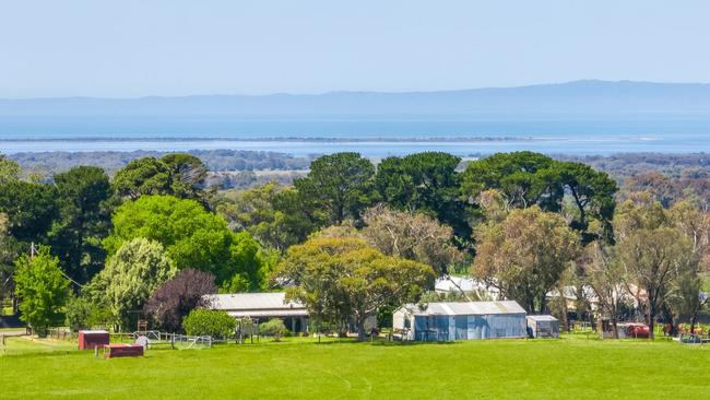 The elevated property has views across Swan Bay and Port Phillip Bay.