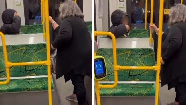 Woman rants at fellow commuter on Melbourne tram. Picture: Instagram