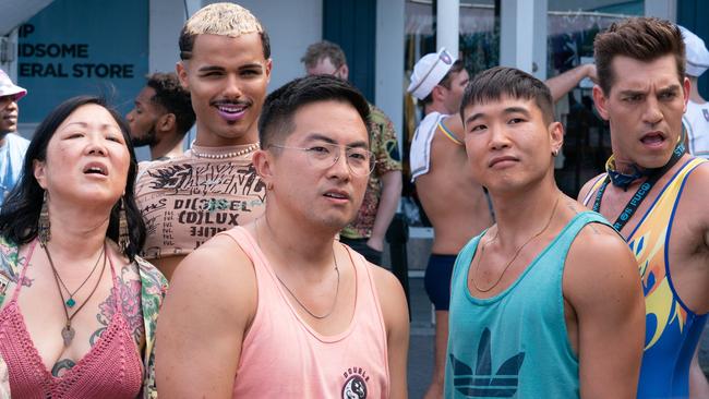 Joel Kim Booster and Bowen Yang in a scene from the movie Fire Island.