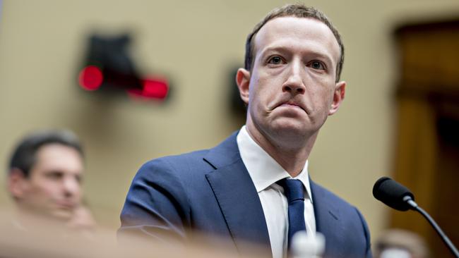 Facebook founder and CEO Mark Zuckerberg during a US congressional hearing in 2018. Picture: Bloomberg.