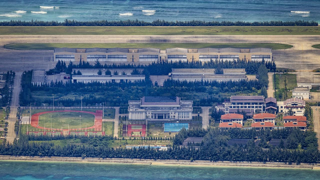 The artificial island of Fiery Cross Reef, built to assert ownership over the important trade route of the South China Sea. Picture: Ezra Acayan/Getty Images