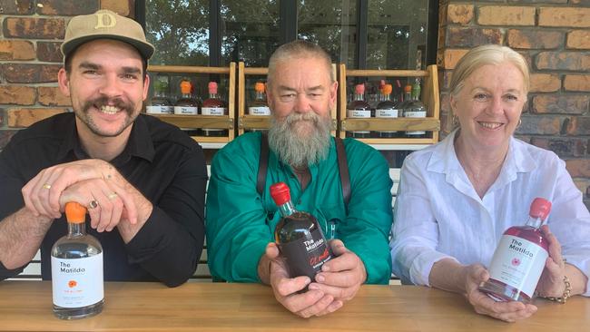 The Matilda Distilling Company family. From left, Daniel Hunt, Des Morris and Rayna Morris.