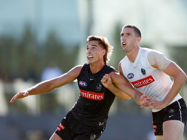 Teakle (L) wasn’t picked by the Pies but has found a home at North Melbourne. Picture: Dylan Burns/AFL Photos via Getty Images.