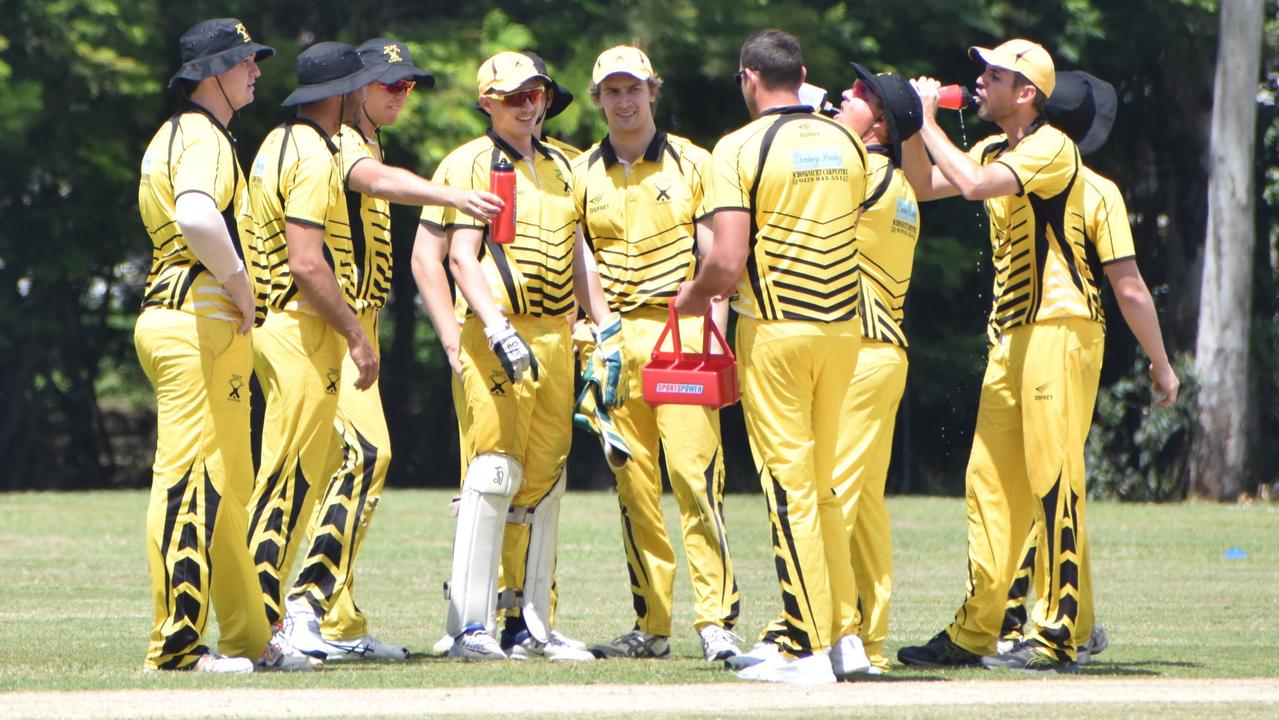 The Glen players celebrate a wicket during Saturday’s semi-final against Gracemere.