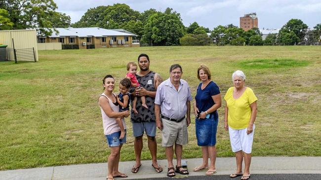 NO ACCESS: O'Malley Close residents at the site of the proposed driveway to St Catherine's. Picture: Tim Jarrett