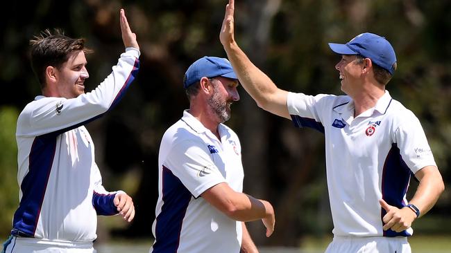 Nick Murray (left) played a key role in Banyule’s win over Riverside. Picture: Andy Brownbill