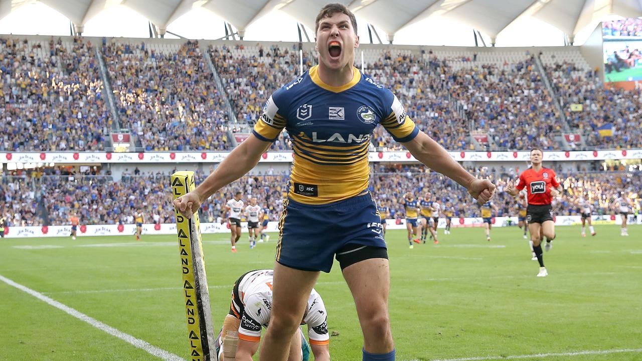 Mitchell Moses makes history as the first ever try scorer at the new Bankwest Stadium. 