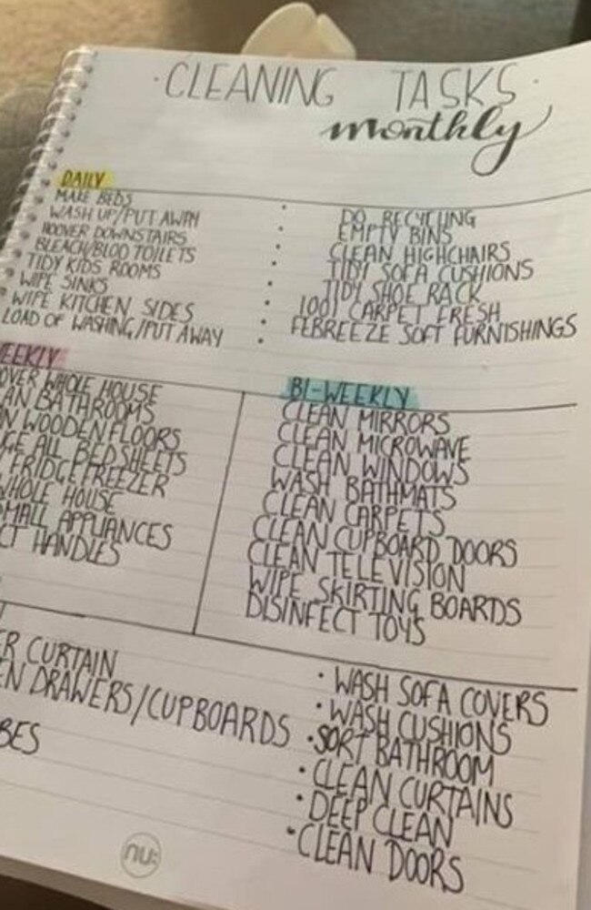 One mum creates an exhausting list of tasks to complete each day.