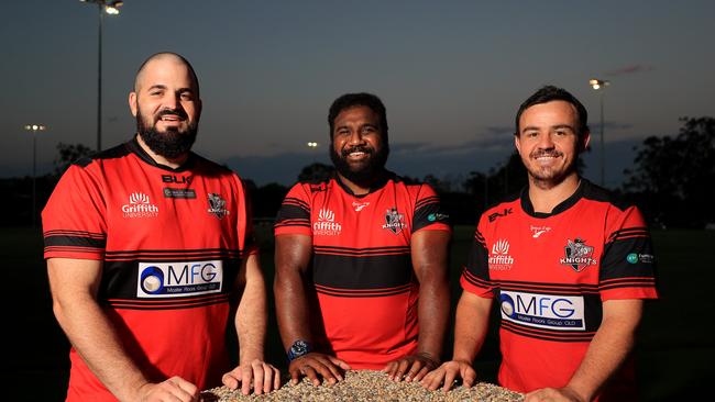 4th November 2020, Gold Coast Rugby Union Grand Final players Kerrod Martorella, Lesi Semi and Wayde Scott gets ready to square off come Saturday Photo: Scott Powick