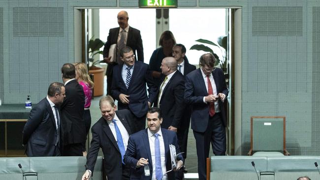 A social distancing fail as MPs enter the chamber. Picture: Gary Ramage