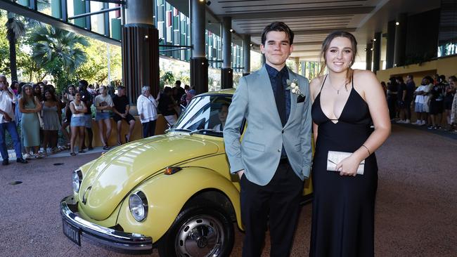 Ben May and Lena Orrock arrive at the Trinity Bay High School formal evening, held at the Cairns Convention Centre. Picture: Brendan Radke
