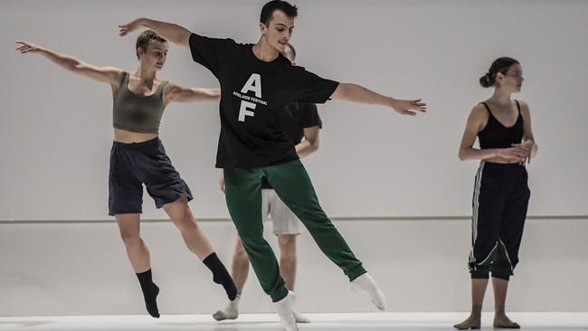 Sydney Dance Company dancers warm up ahead of a show. Picture: Supplied/Roy VanDerVegt