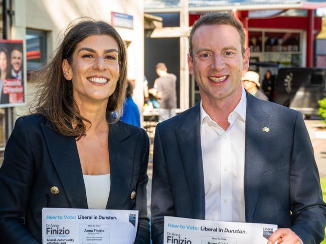 Dunstan Candidate Dr Anna Finizio and Opposition leader David Speirs on polling day . Picture: Instagram