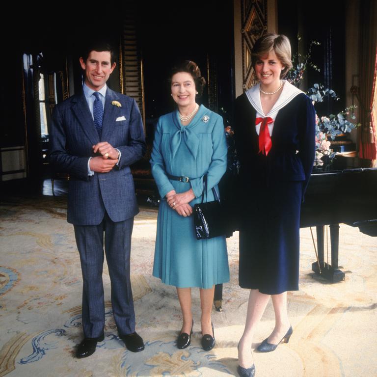 1981: Prince Charles and his then fiancee Lady Diana Spencer with Queen Elizabeth II at Buckingham Palace, March 7, 1981. Picture: Fox Photos/Hulton Archive/Getty Images