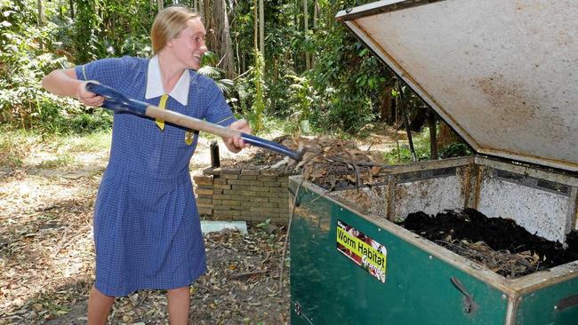 GREEN PASSION: Eco Club president Jessica Ling tends to their worm farm. Picture: Eden Boyd