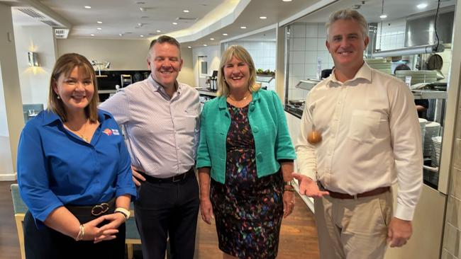 Chief Minister Eva Lawler and Tourism Minister Joel Bowden with Tourism Top End chief executive Samantha Bennett and Hilton Hotel general manager Todd Grierson.