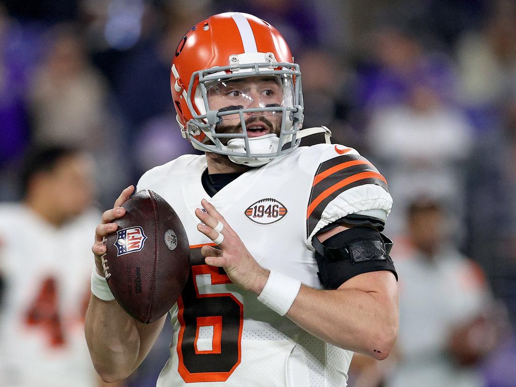 Cleveland Browns quarterback Baker Mayfield lashed out at the NFL on Twitter over the fate of his team’s now-postponed game. Picture: Rob Carr/Getty Images