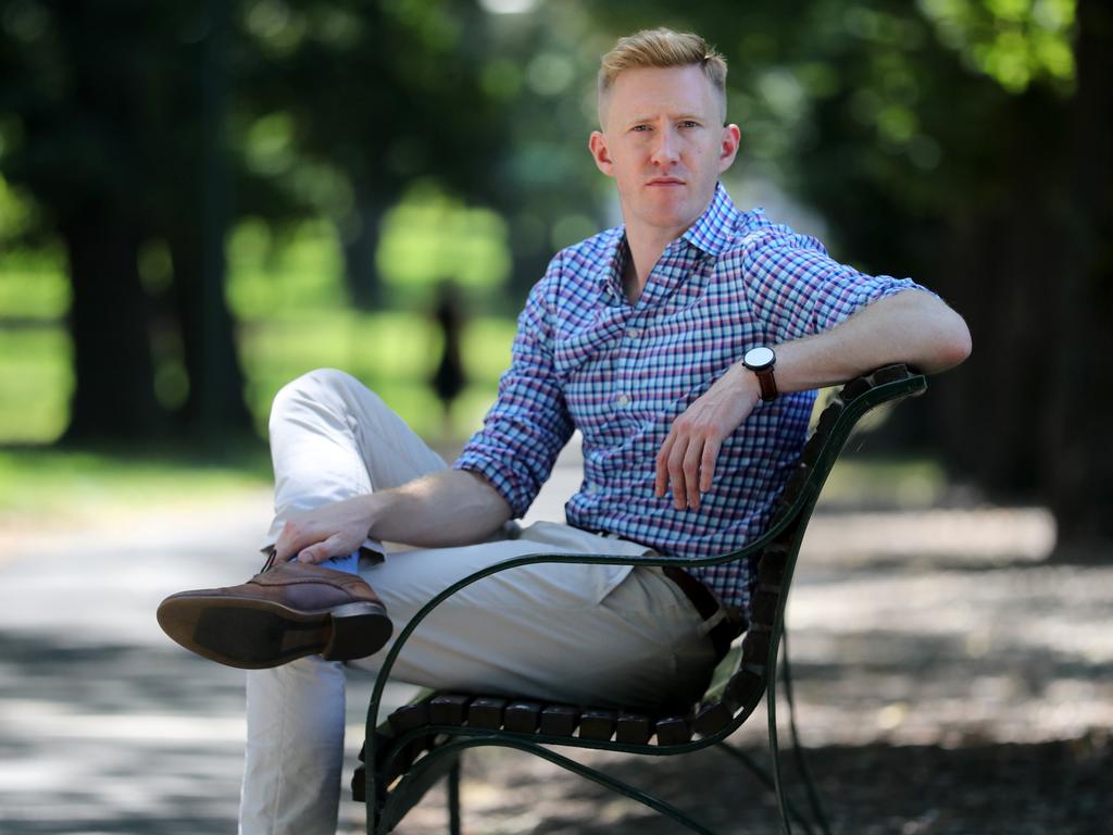 Greens candidate Jason Ball has described Faulkner’s tweet as ‘puerile locker room behaviour’ that could make it harder for young gay people to feel comfortable ‘coming out’. Picture: David Geraghty/The Australian.