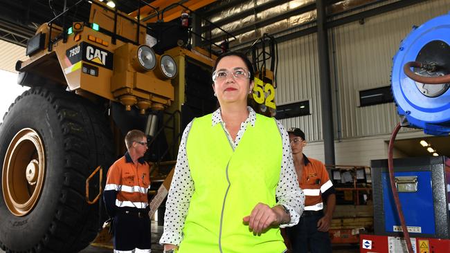 Queensland Premier Annastacia Palaszczuk visits the Hastings Deering workshop in Mackay. Picture: AAP.