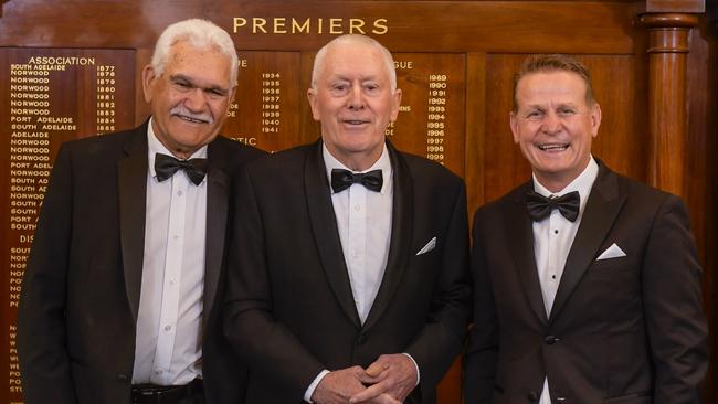 South Australian Football Hall of Fame inductees Sonny Morey, Daryl Hicks and Nick Chigwidden. Picture: Roy Vandervegt