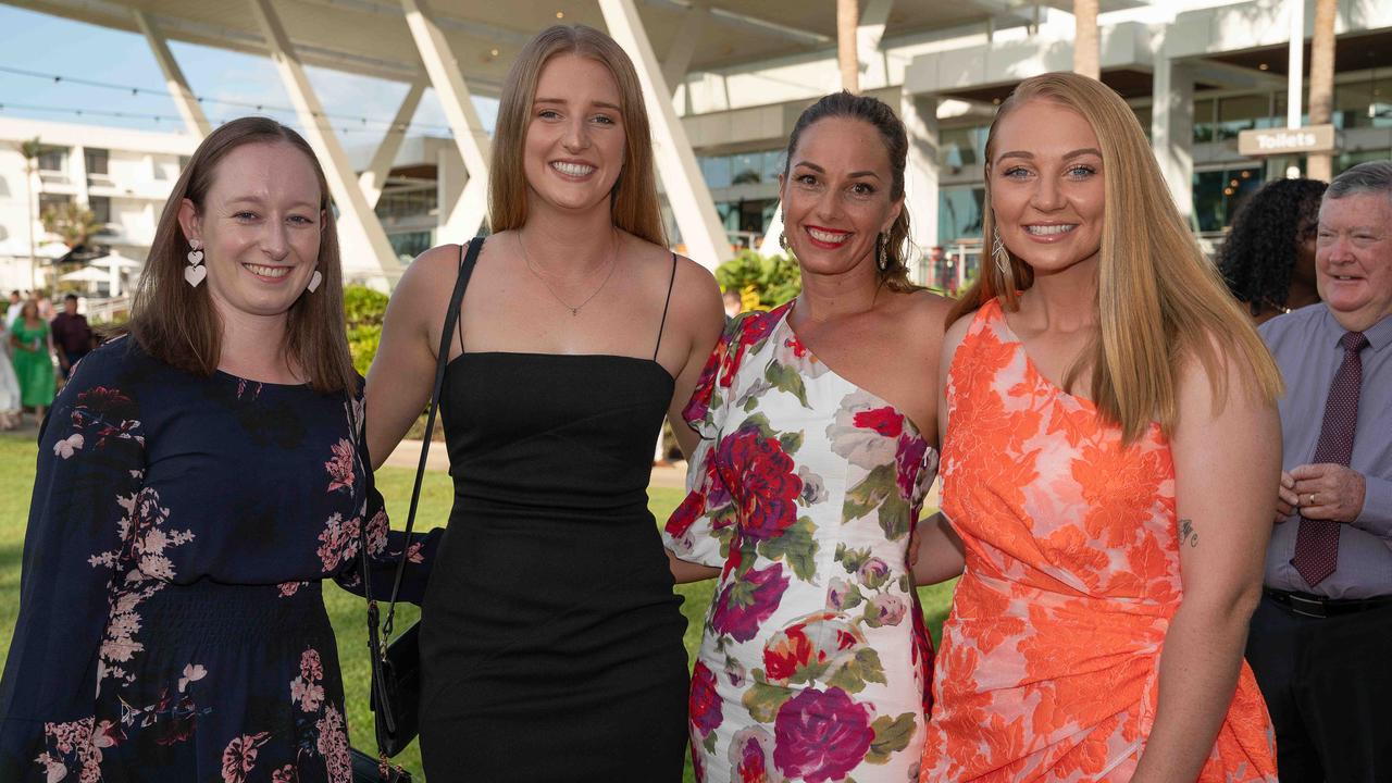 Abbey Patzel, Sarah Singh, Elyse Tully and Zhoe Clarke at the 2022-23 NTFL Nichols Medal Night. Picture: Pema Tamang Pakhrin