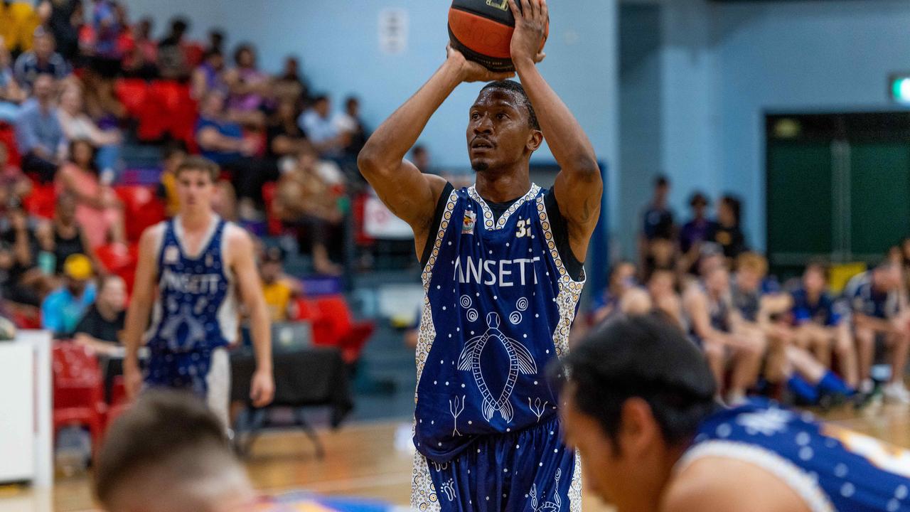 Fred Williams from Ansett takes a free throw. Darwin Basketball Men's Championship Round 20: Ansett v Tracy Village Jets. Picture: Che Chorley