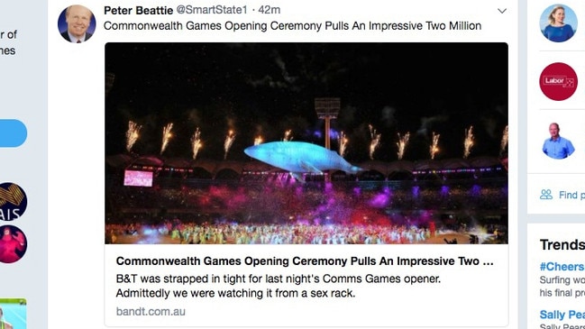 A tweet by Peter Beattie @smartstate1.