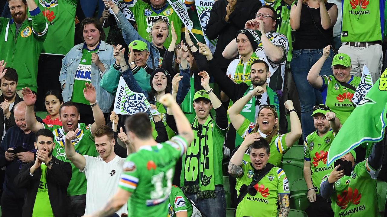 Raiders fans are right behind their team, and are turning Canberra green. (Photo by Quinn Rooney/Getty Images)