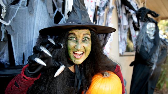 Canadian born Maz Clark loves Halloween and is well known around Jan Juc for dressing up the entire front of her house. Picture: Alison Wynd