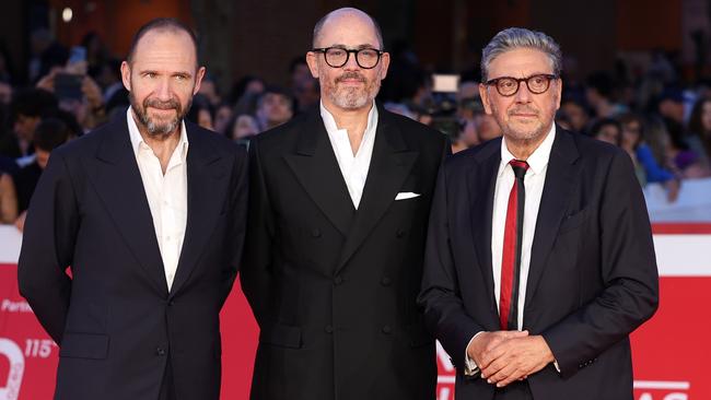 Ralph Fiennes, director Edward Berger and co-star Sergio Castellitto at the Conclave red carpet during the Rome Film Festival at Auditorium Parco Della Musica in October. Picture: Vittorio Zunino Celotto/Getty Images