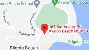 A map showing the location where the Amarok VW crashed at the roundabout at the intersection of Barrenjoey, Old Barrenjoey and Plateau roads, Avalon Beach on February 4, 2022. Picture: Google Maps