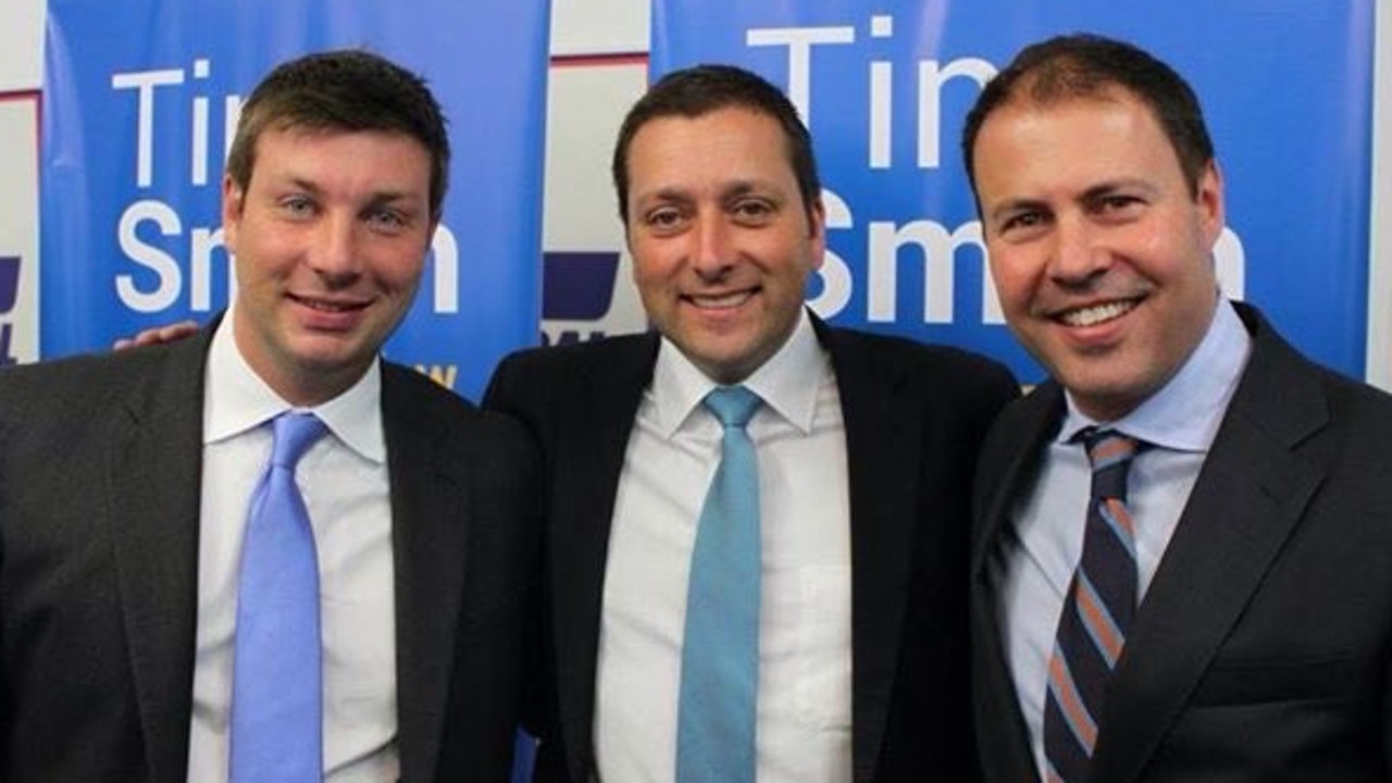 Tim Smith with Liberal politicians Matthew Guy and Josh Frydenberg.