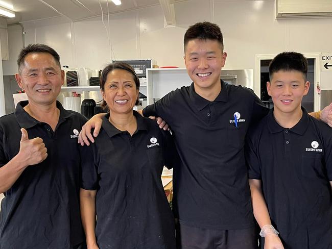 Sushi HWA owners Aaliyah Xu and her husband and their two sons, aged 16 and 13 years. Picture: Facebook / David Martin: Ipswich