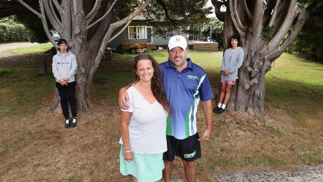 Dean Allcott and his partner Kerry Saunders, pictured with two of their children, Brayden, 14, and Konner, 17, are selling their Gembrook investment property. Picture: David Caird