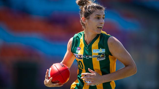 Jasmyn Hewett in the 2024-25 NTFL women's Round 2 match between Tiwi Bombers and PINT. Picture: Pema Tamang Pakhrin