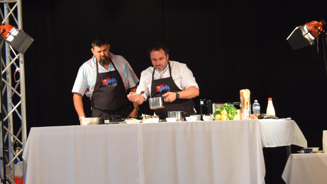 Celebrity chef Miguel Maestre brought a guest from the crowd on stage to help during the cooking demonstration Picture: Emily Devon