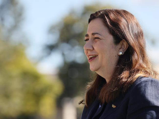 Premier Annastacia Palaszczuk talking to media at Southbank.  Pic Peter Wallis