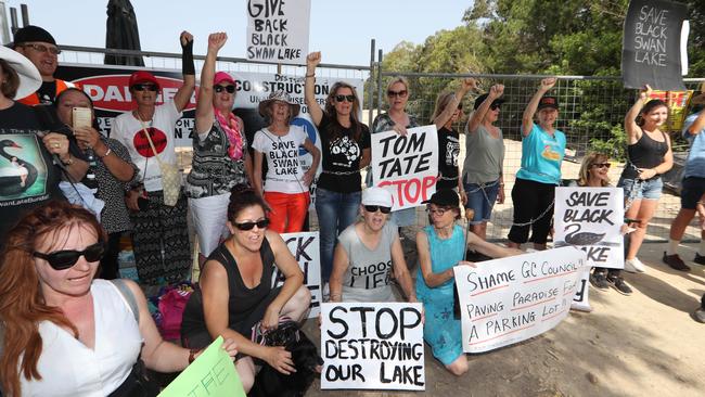 A Black Swan Lake protest at Bundall. Picture: Glenn Hampson