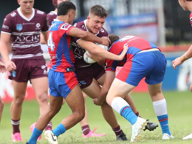 Cameron Makey charges into the defence. Picture: Sue Graham