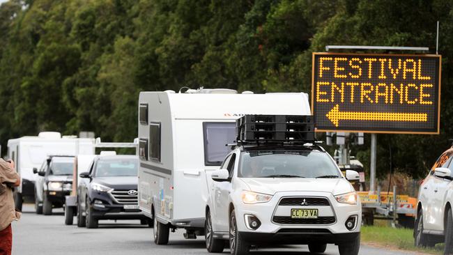 Campers and ticket holders pack up and leave Byron Bay Blues Festival after it was cancelled at the last minute due to current Covid-19 outbreaks at Byron Bay. Picture: NCA NewsWire / Scott Powick