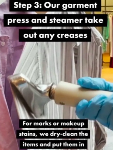 Then they use a garment press and steamer to take out any creases. Picture: TikTok/@asos