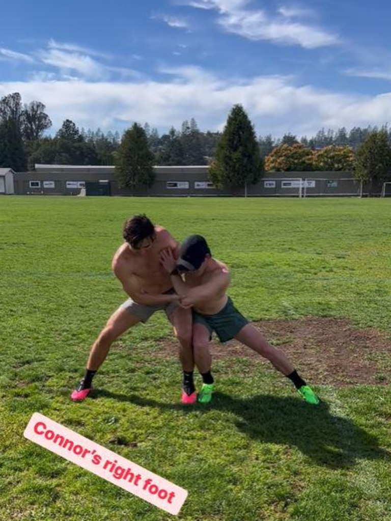 Connor Rozee and Zak Butters training under Austin Einhorn. Picture: Instagram