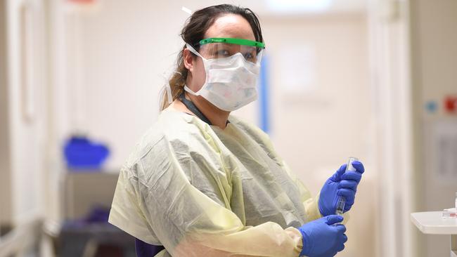 Healthcare worker Vanessa Chang at the coronavirus screening clinic at Cabrini private hospital. Picture: AAP