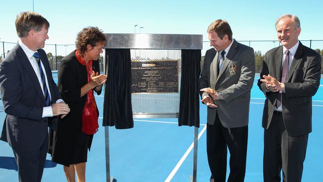 Civic Opening of Blacktown Tennis Centre. From left: Stephen Healey (President of Tennis Australia), Evonne Goolagong-Cawley and Mayor of Blacktown, Stephen Bali. Pic by Jess Husband.