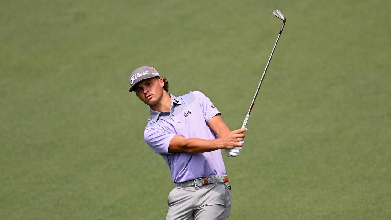 Harrison Crowe, pictured in action during the second round of the Masters, was just 50m away when three towering trees fell at Augusta National Golf Club. Picture: Getty Images